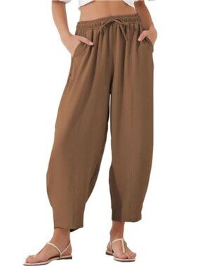 Women's High Waist Baggy Ankle Pants Loose Harem Trousers with Pockets